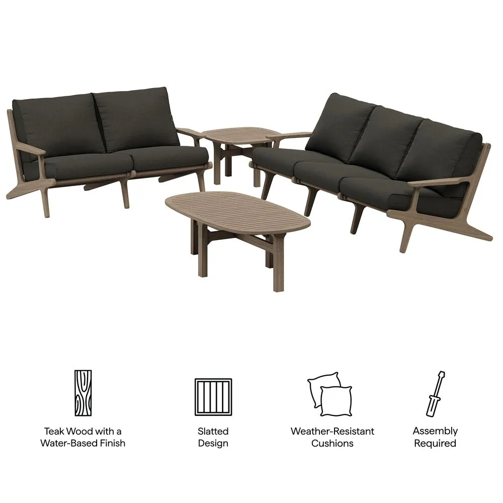 Saratoga 4-Piece Outdoor Patio Teak Wood Furniture Set in Flint Gray by Modway - Image 2