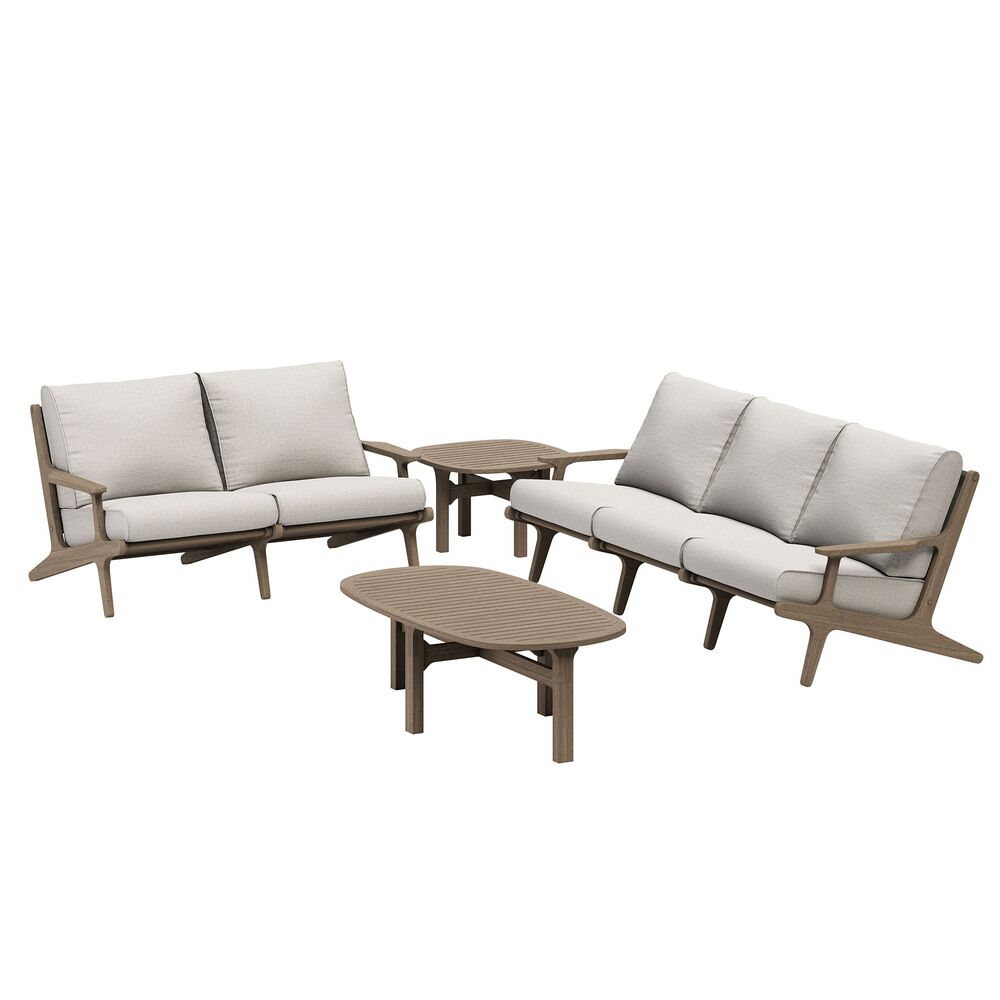 Saratoga 4-Piece Outdoor Patio Teak Wood Furniture Set in Pebble by Modway