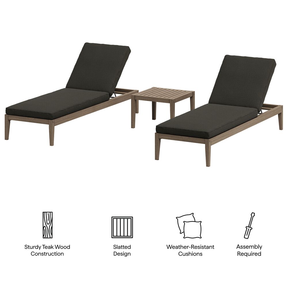 Northlake 3-Piece Outdoor Patio Teak Wood Furniture Set with Chaise Lounges and Side Table in Flint Gray by Modway - Image 2