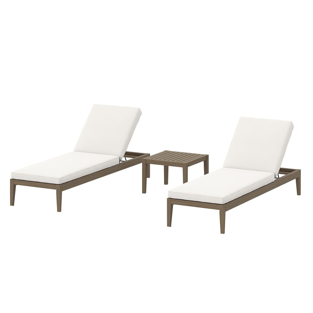 Northlake 3-Piece Outdoor Patio Teak Wood Furniture Set with Chaise Lounges and Side Table in Weathered Gray by Modway