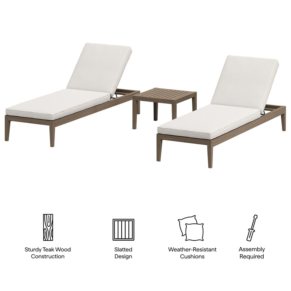 Northlake 3-Piece Outdoor Patio Teak Wood Furniture Set with Chaise Lounges and Side Table in Weathered Gray by Modway - Image 2