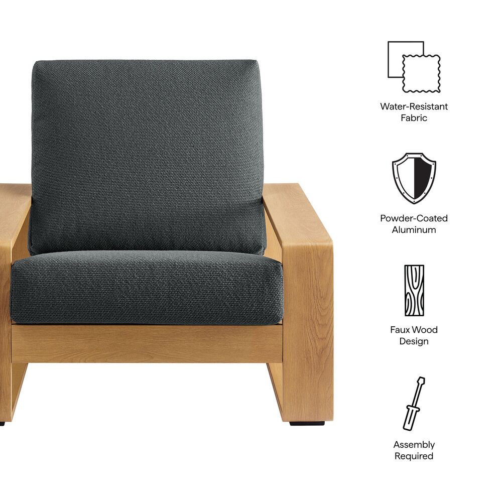 Lirienne Outdoor Patio Aluminum Faux Wood Armchair in Charcoal Natural by Modway - Image 2