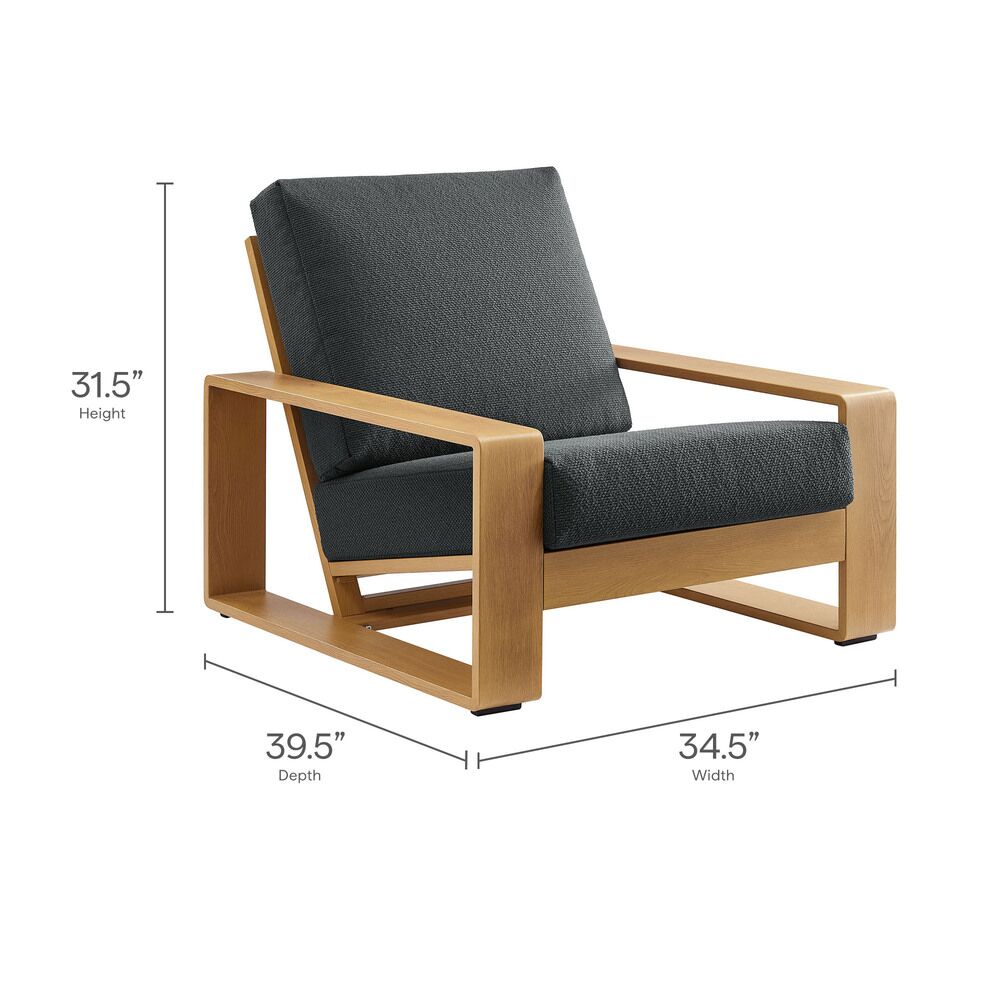 Lirienne Outdoor Patio Aluminum Faux Wood Armchair in Charcoal Natural by Modway - Image 3