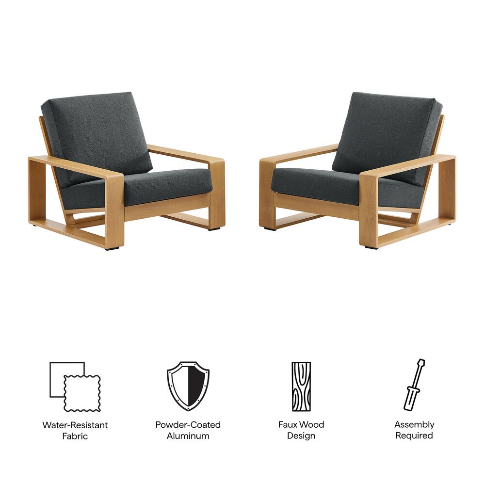 Lirienne Outdoor Patio Aluminum Faux Wood Armchairs Set of 2 in Charcoal Natural by Modway - Image 2