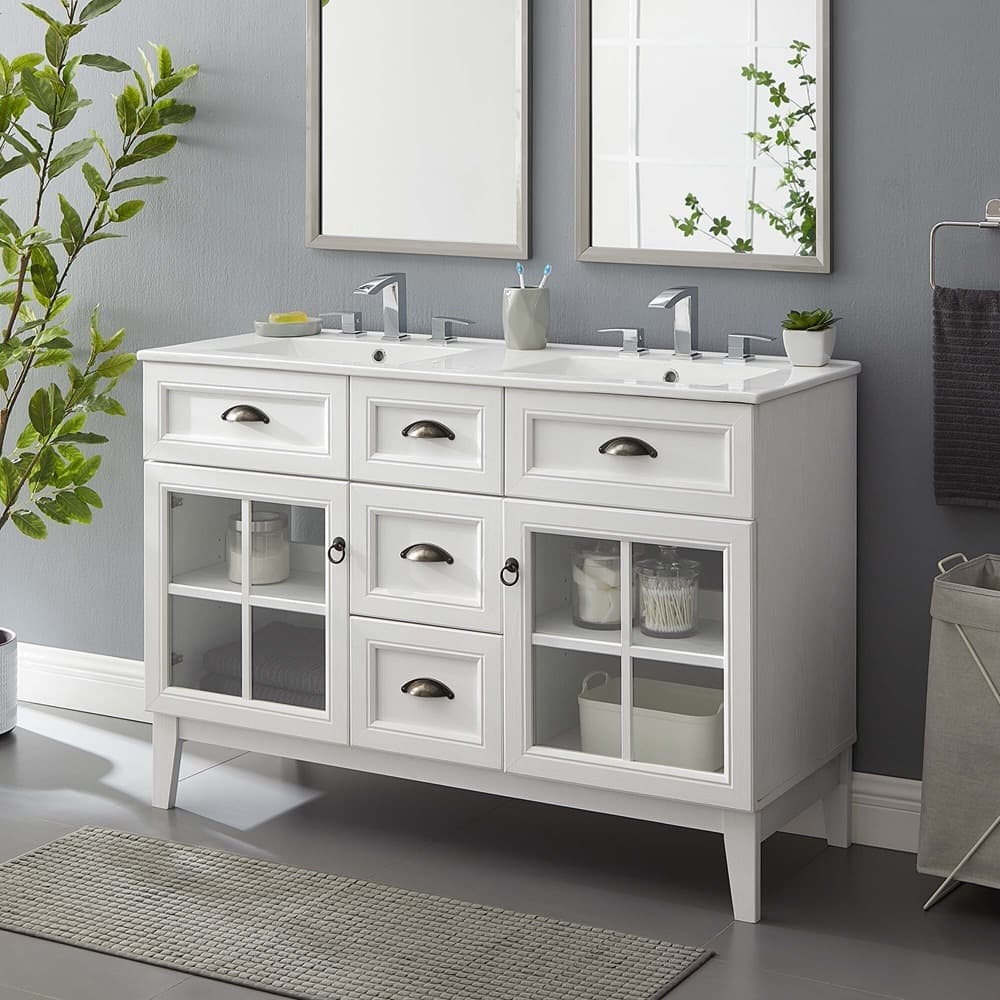 Isle 48" Double Bathroom Vanity Cabinet in White White by Modway - Image 8
