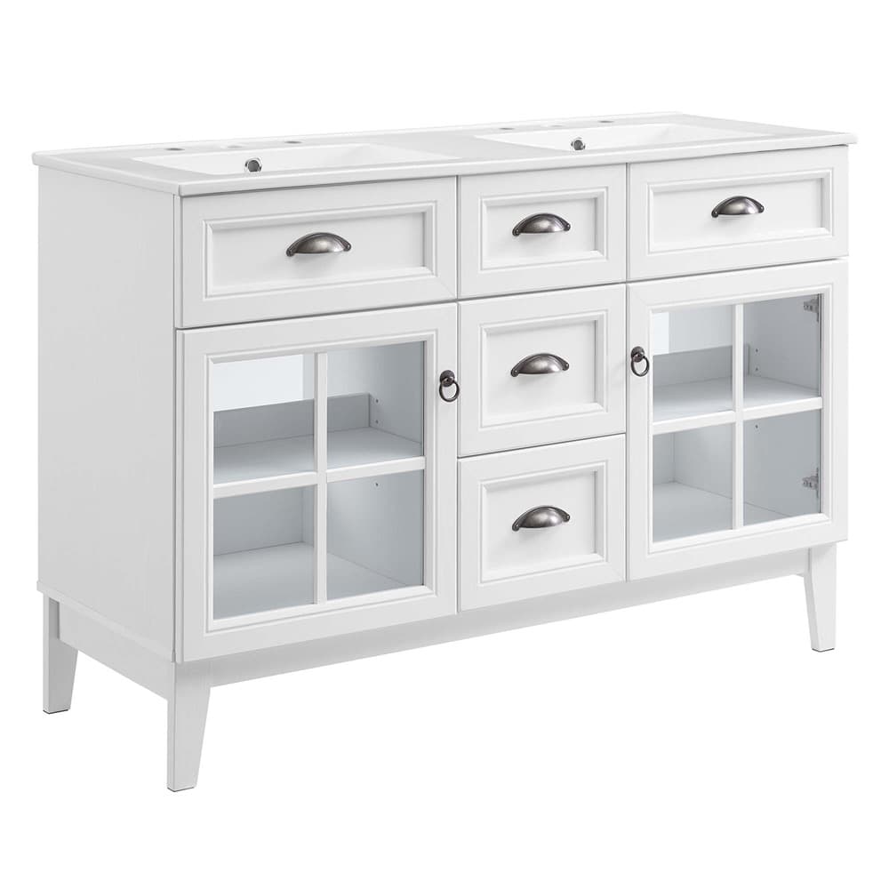 Isle 48" Double Bathroom Vanity Cabinet in White White by Modway
