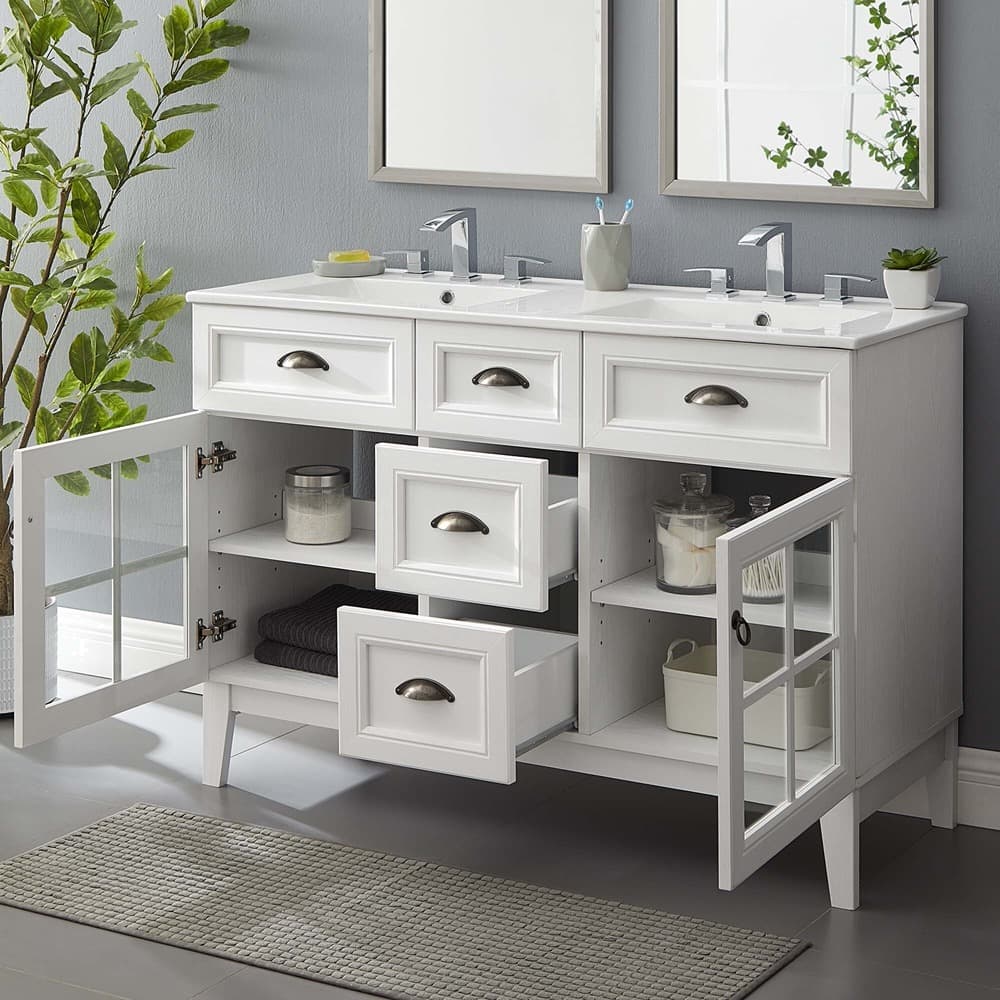 Isle 48" Double Bathroom Vanity Cabinet in White White by Modway - Image 9