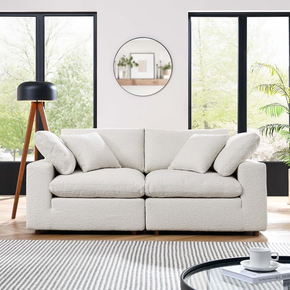 Commix Down Filled Overstuffed Boucle Fabric Loveseat in Ivory by Modway - Image 4
