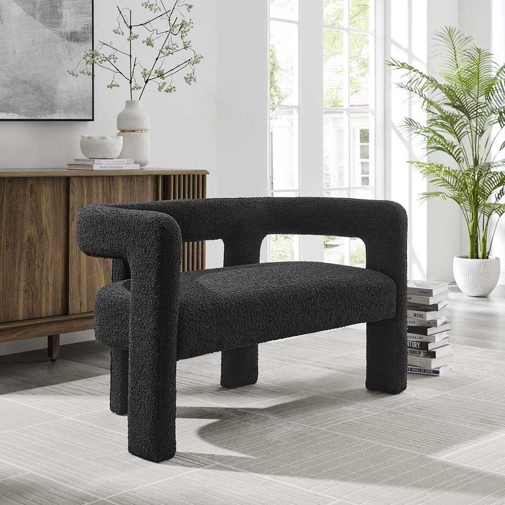 Kayla Boucle Upholstered Loveseat in Black by Modway - Image 8