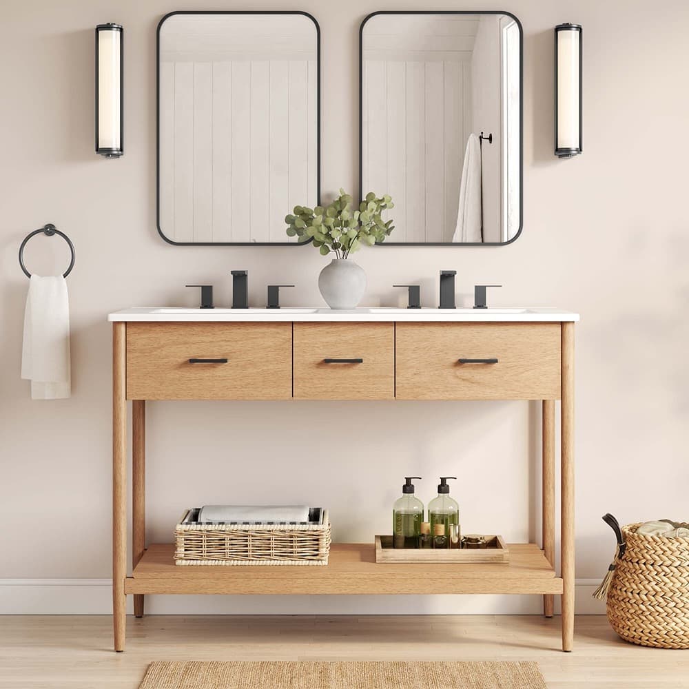 Zaire 48" Double Sink Bathroom Vanity in Natural White by Modway - Image 9