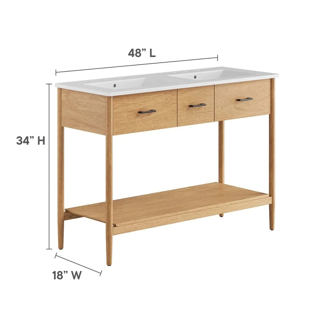 Zaire 48" Double Sink Bathroom Vanity in Natural White by Modway - Image 3