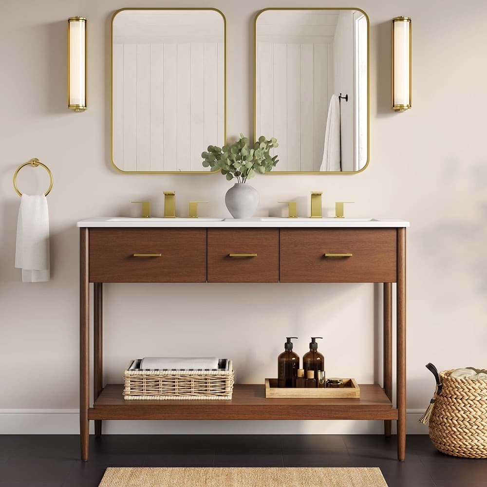 Zaire 48" Double Sink Bathroom Vanity in Walnut White by Modway - Image 9