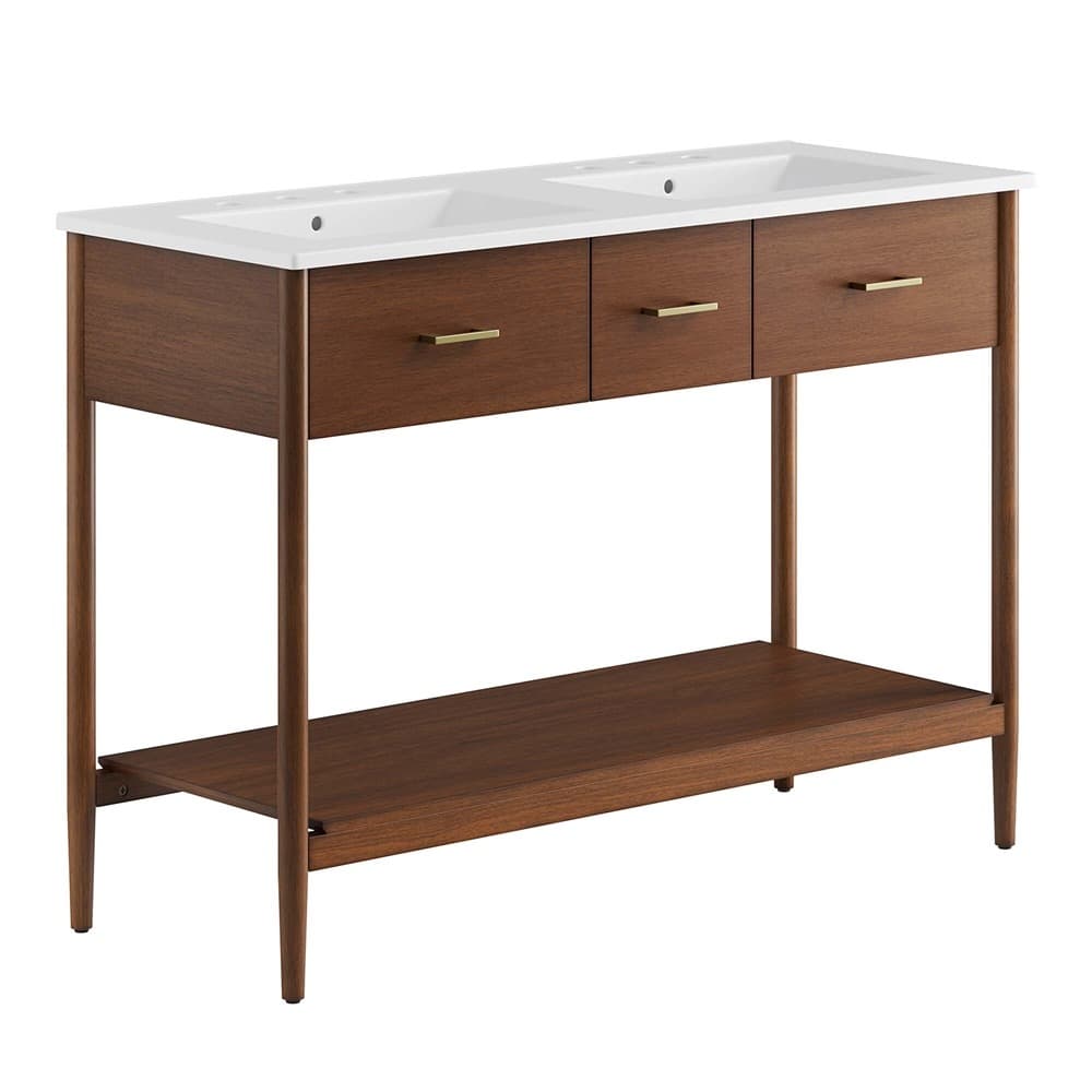Zaire 48" Double Sink Bathroom Vanity in Walnut White by Modway