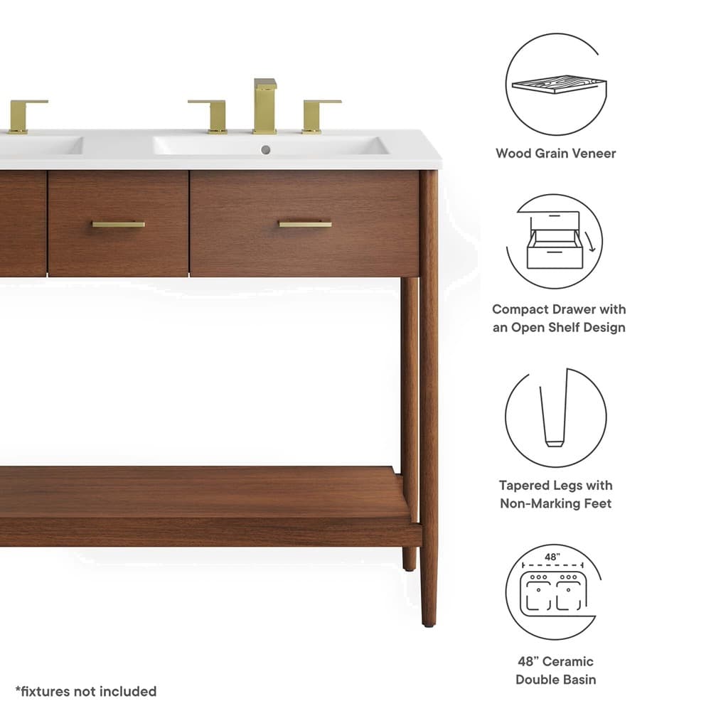 Zaire 48" Double Sink Bathroom Vanity in Walnut White by Modway - Image 2