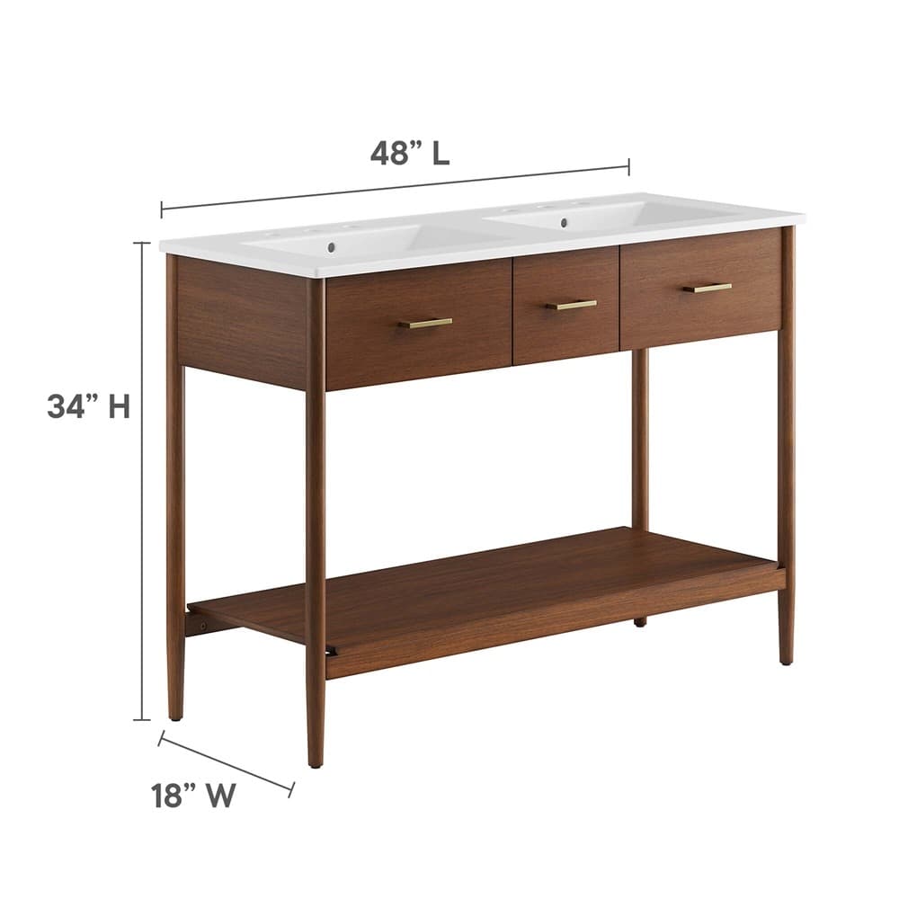 Zaire 48" Double Sink Bathroom Vanity in Walnut White by Modway - Image 3