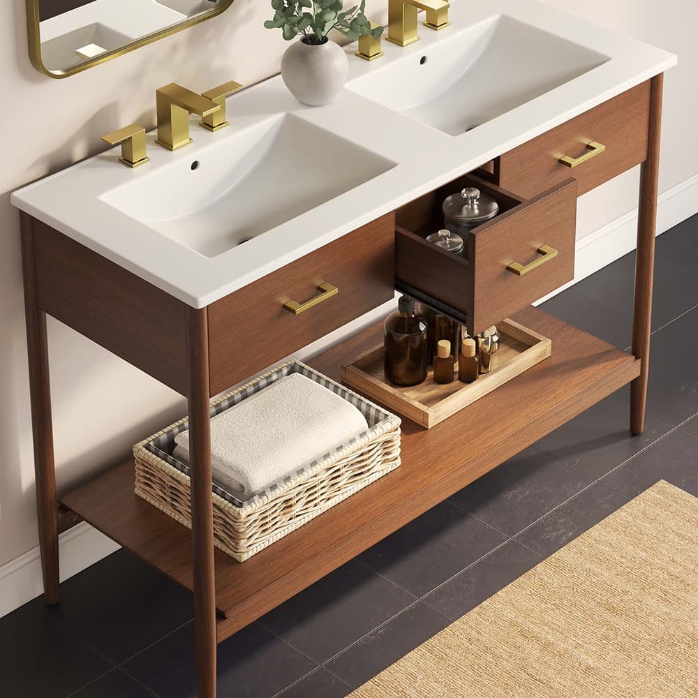 Zaire 48" Double Sink Bathroom Vanity in Walnut White by Modway - Image 10