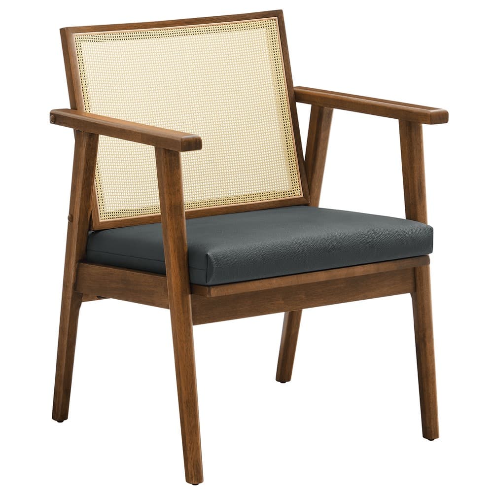 Thera Vegan Leather and Cane Accent Armchairs Set of 2 in Walnut Black by Modway - Image 4