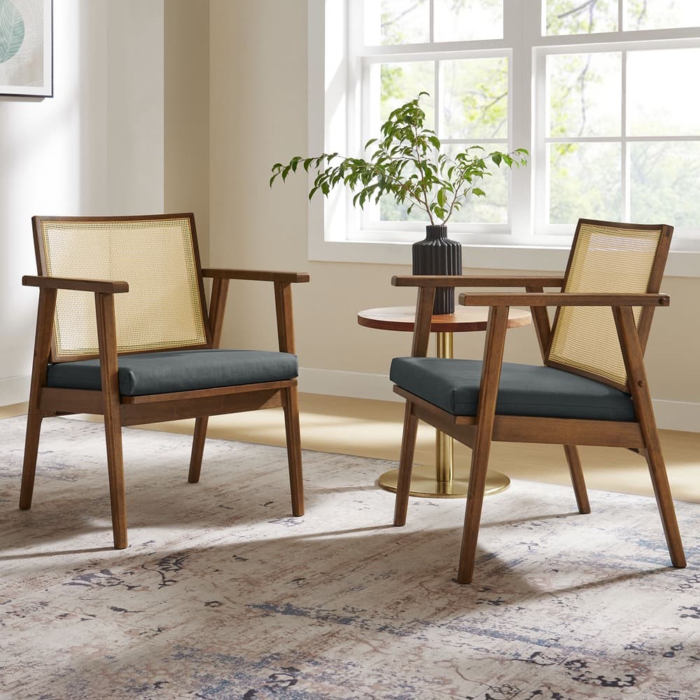 Thera Vegan Leather and Cane Accent Armchairs Set of 2 in Walnut Black by Modway - Image 9