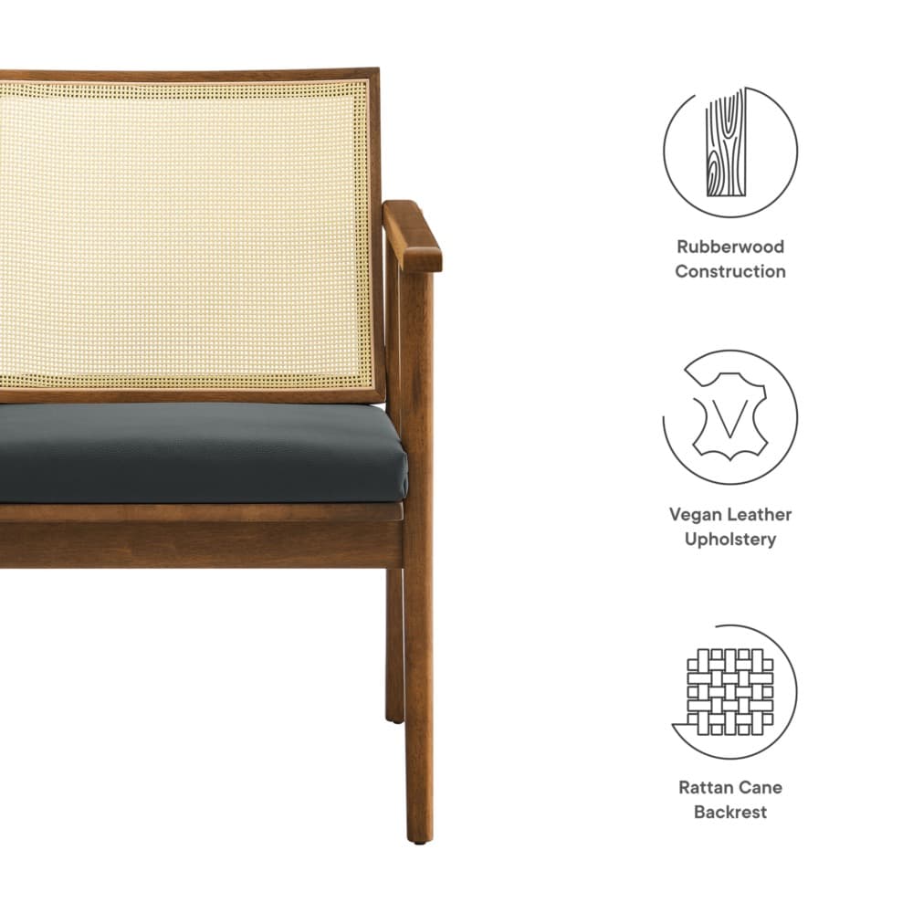 Thera Vegan Leather and Cane Accent Armchairs Set of 2 in Walnut Black by Modway - Image 3