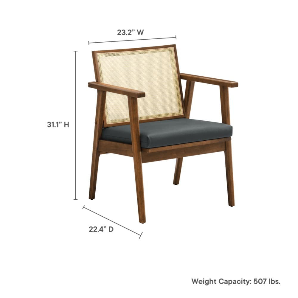 Thera Vegan Leather and Cane Accent Armchairs Set of 2 in Walnut Black by Modway - Image 2