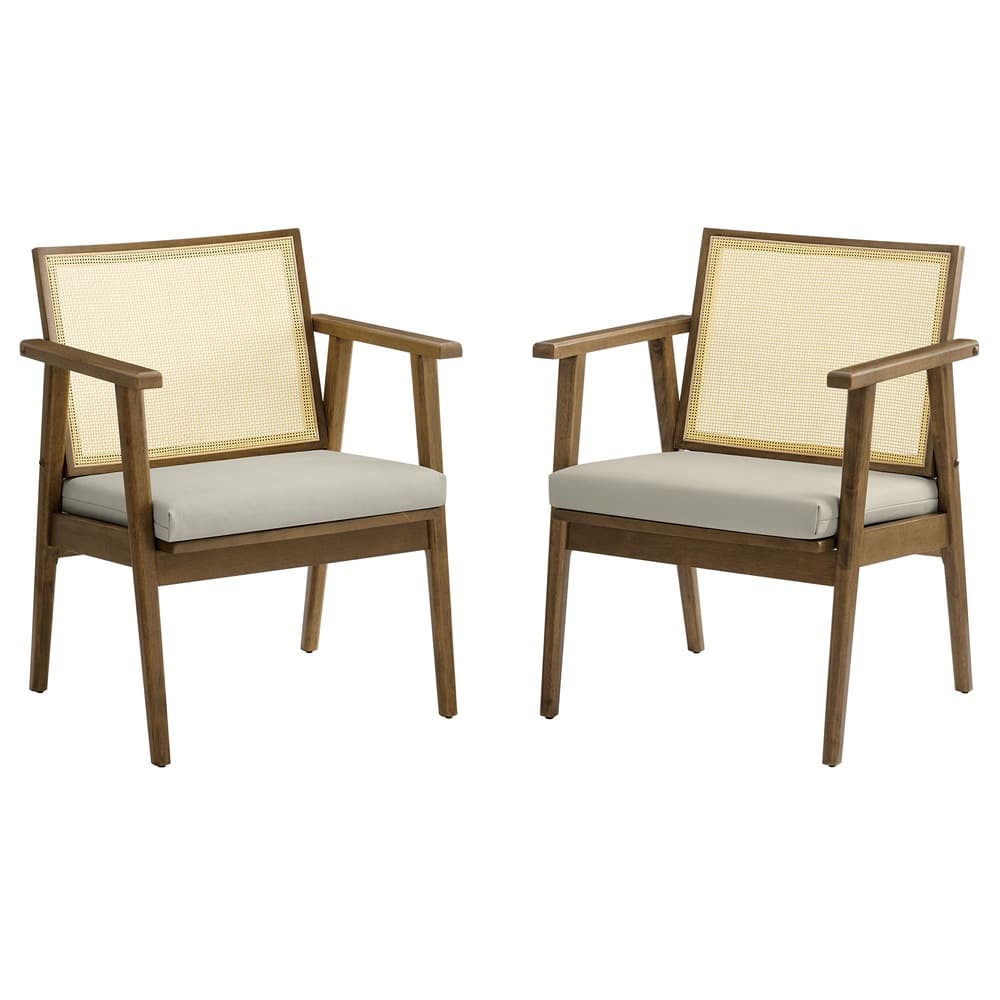 Thera Vegan Leather and Cane Accent Armchairs Set of 2 in Weathered Oak Stone by Modway