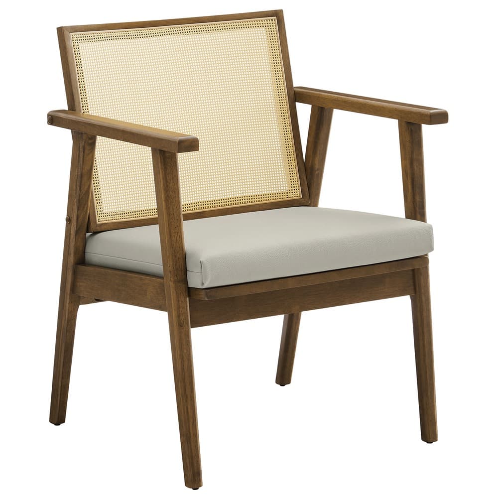 Thera Vegan Leather and Cane Accent Armchairs Set of 2 in Weathered Oak Stone by Modway - Image 4