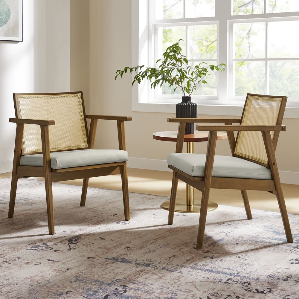 Thera Vegan Leather and Cane Accent Armchairs Set of 2 in Weathered Oak Stone by Modway - Image 9