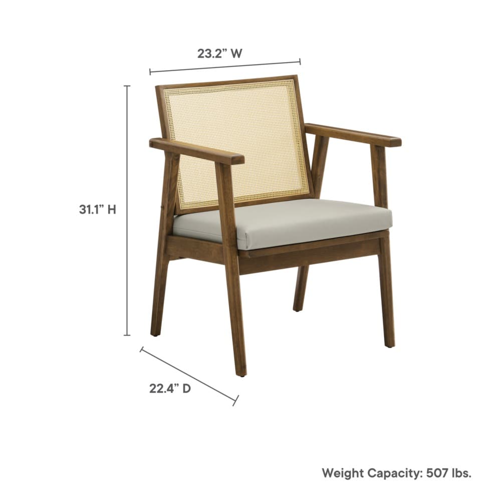 Thera Vegan Leather and Cane Accent Armchairs Set of 2 in Weathered Oak Stone by Modway - Image 2