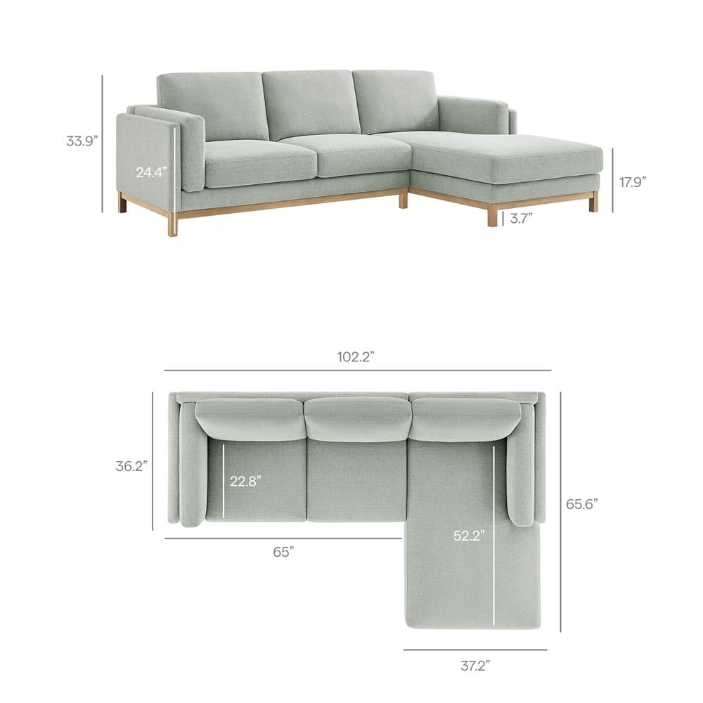 Roscoe Right-Facing Fabric Sectional Sofa with Chaise in Mist by Modway - Image 3