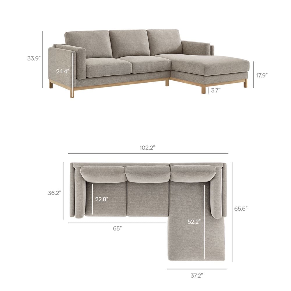 Roscoe Right-Facing Fabric Sectional Sofa with Chaise in Pewter by Modway - Image 3