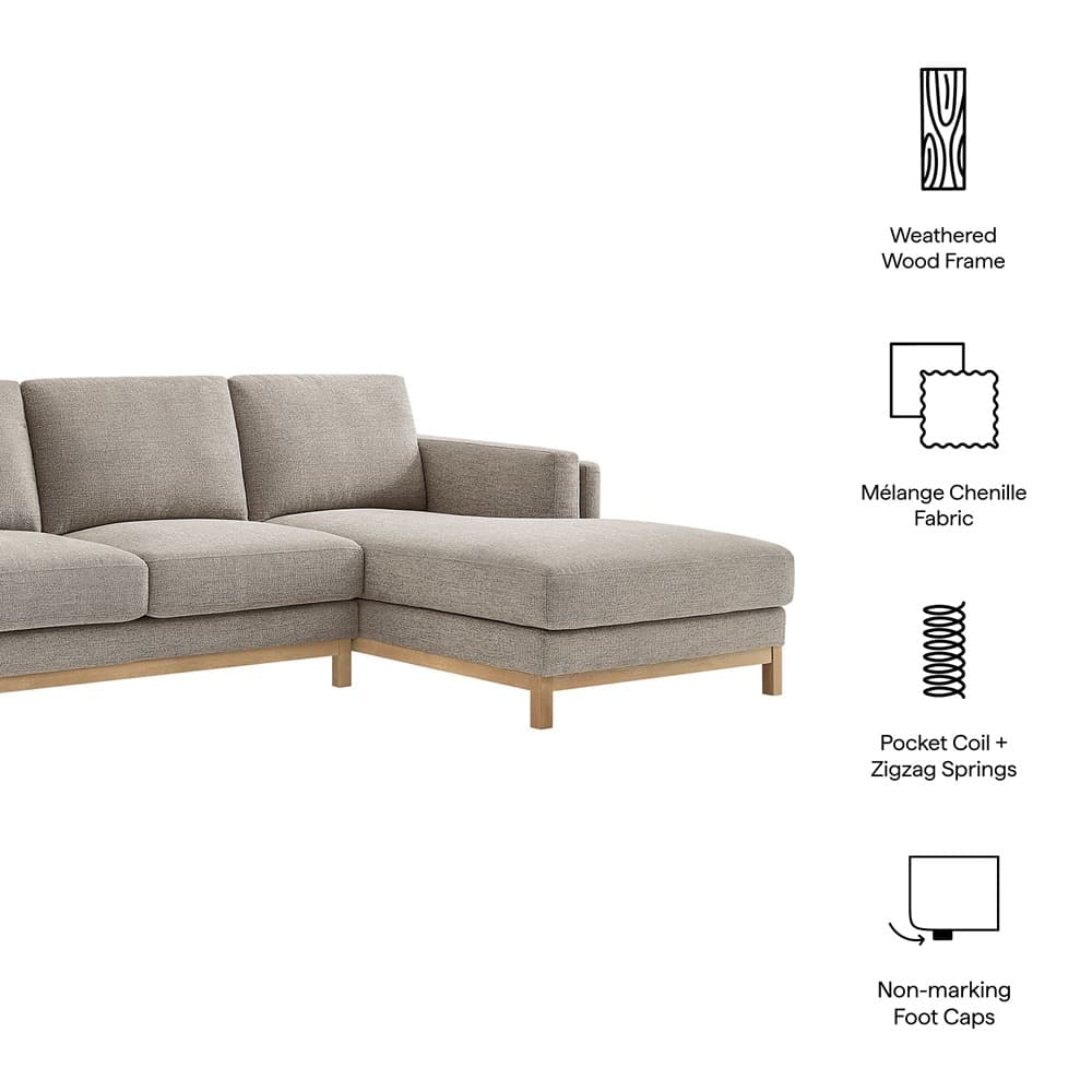 Roscoe Right-Facing Fabric Sectional Sofa with Chaise in Pewter by Modway - Image 2