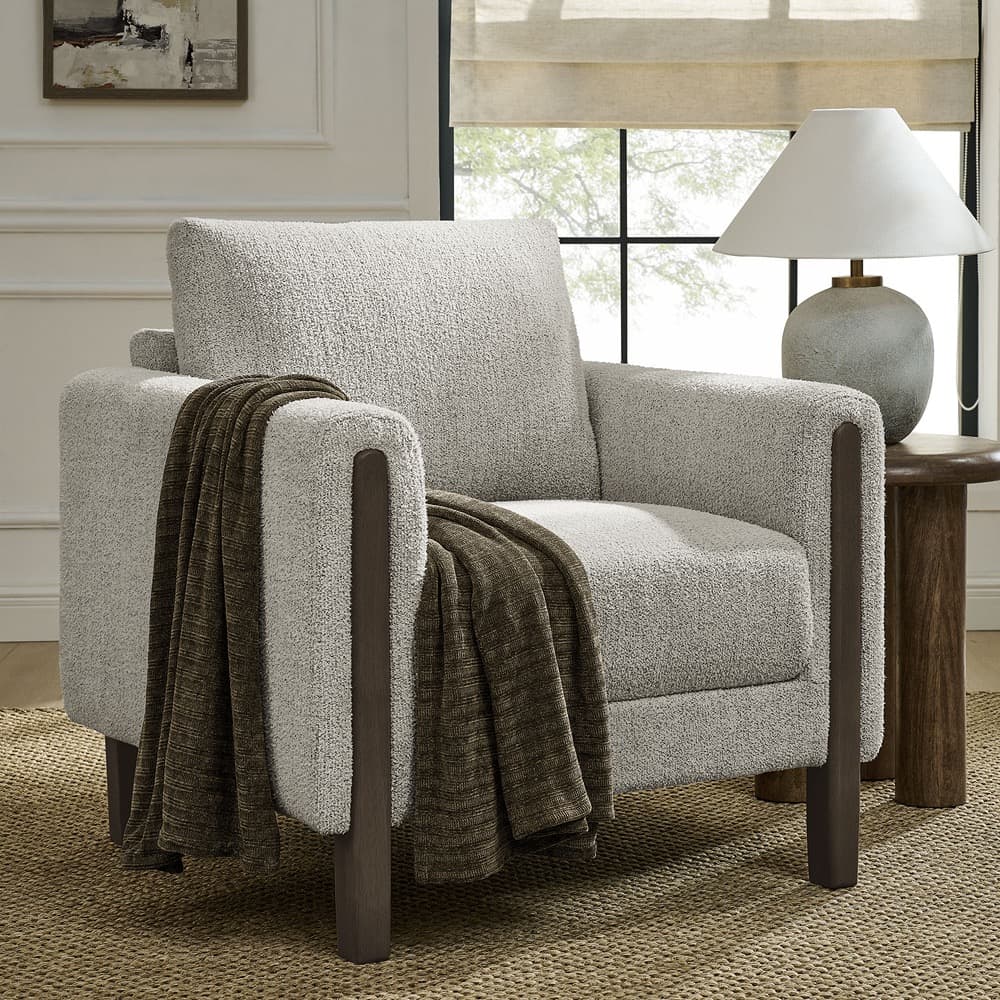 Hawken Boucle Fabric Accent Armchair in Parchment Espresso by Modway - Image 8