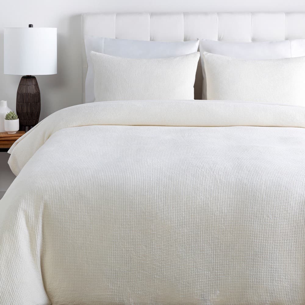 Waffle Cotton Duvet Set in White by Livabliss