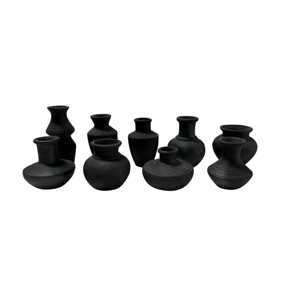 Black Terracotta Mini Vases Set of 9 by BIDKhome