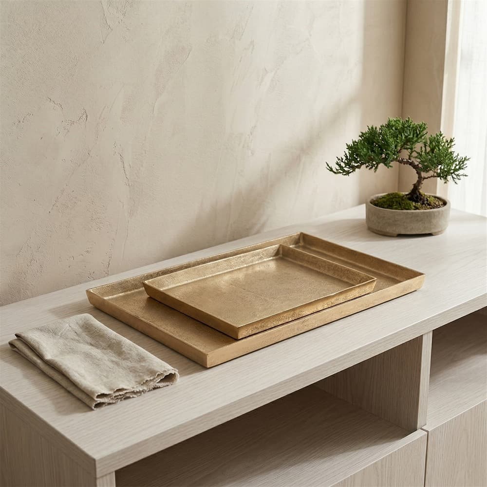 Cast Aluminum Rectangle Trays with Antique Brass Finish in 2 Sizes by BIDKhome - Image 5