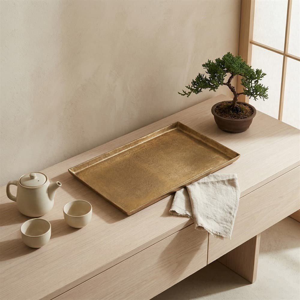 Cast Aluminum Rectangle Trays with Antique Brass Finish in 2 Sizes by BIDKhome - Image 7