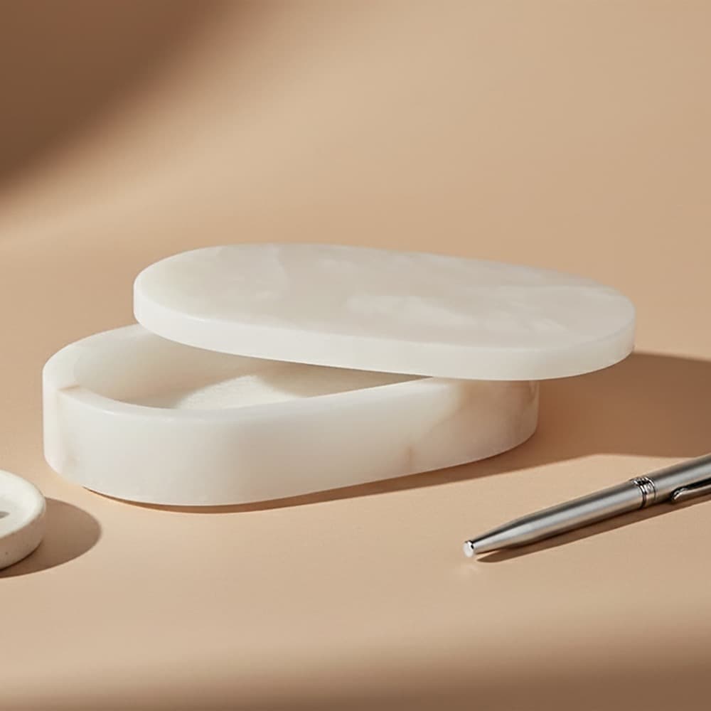 White Alabaster Oval Display Boxes by BIDKhome - Image 3