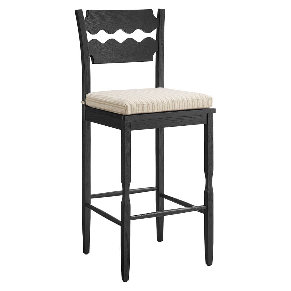 Jax Oak Wood Bar Stool With Wavy Razor Back and Cushion by Modway