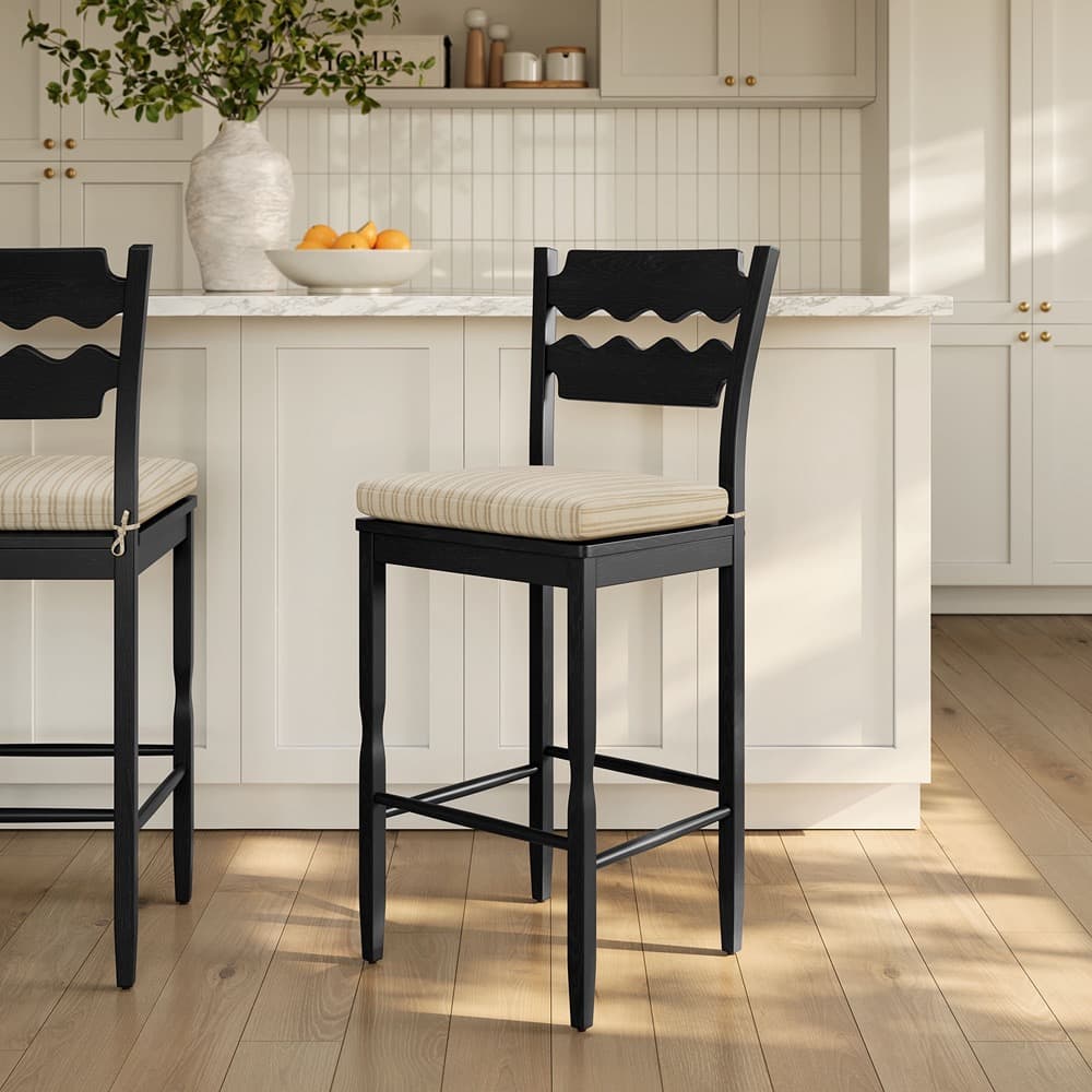 Jax Oak Wood Bar Stool With Wavy Razor Back and Cushion by Modway - Image 9