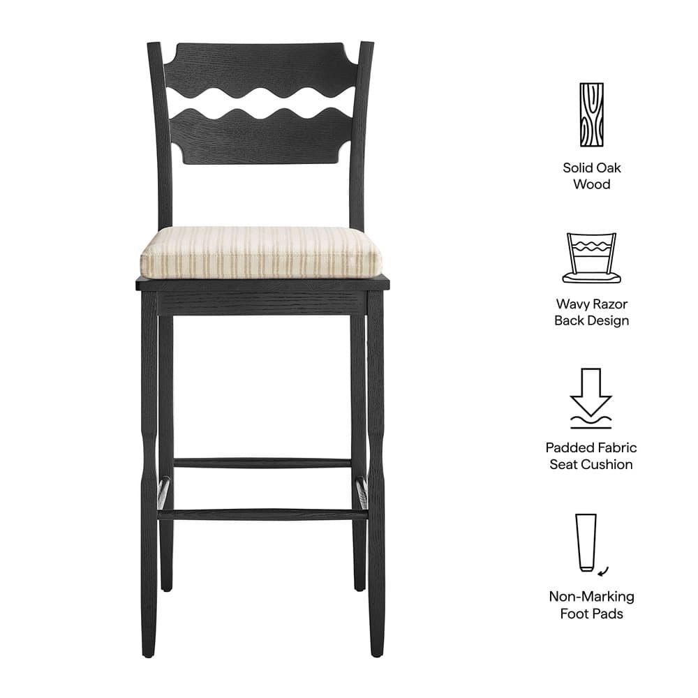 Jax Oak Wood Bar Stool With Wavy Razor Back and Cushion by Modway - Image 2