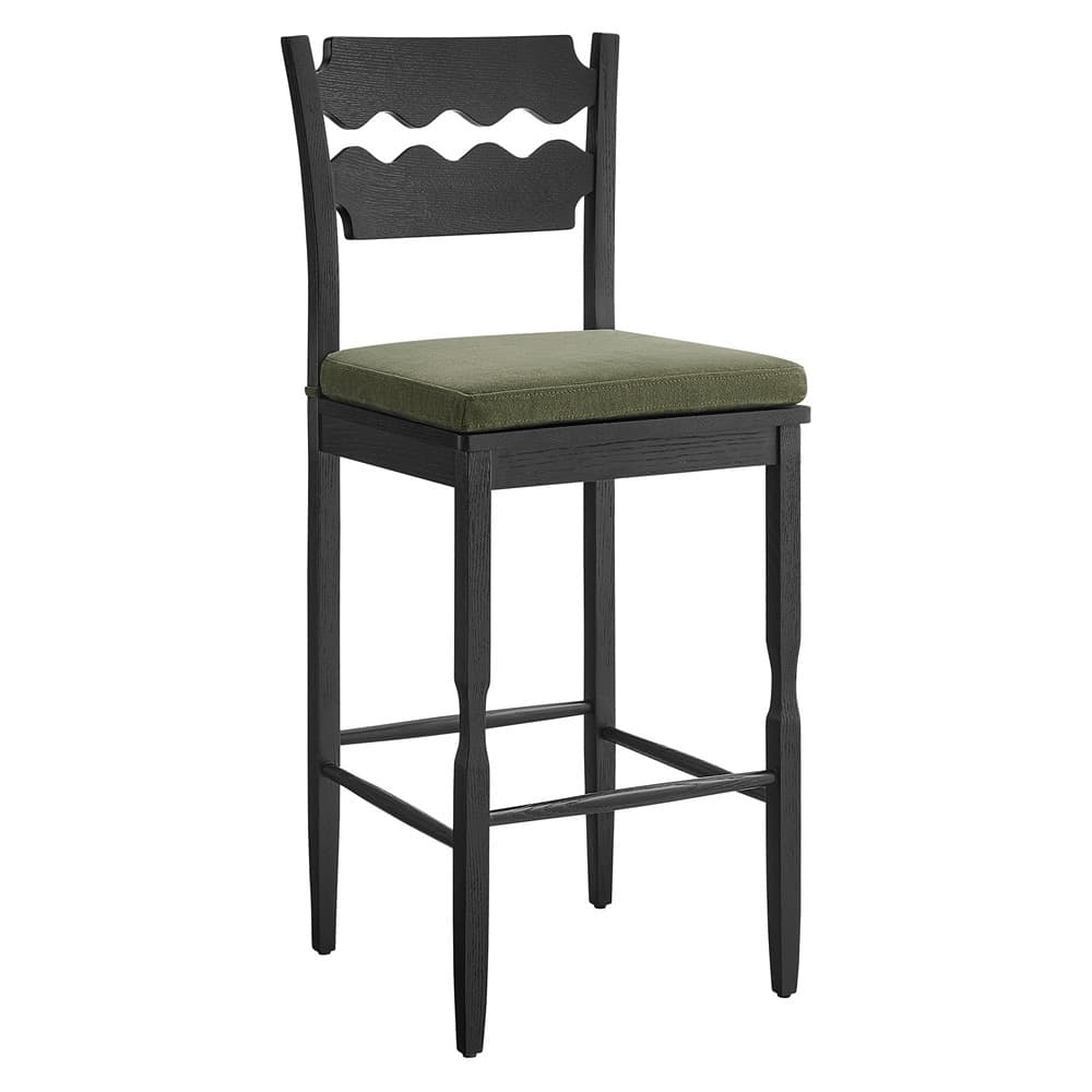 Jax Oak Wood Bar Stool With Wavy Razor Back and Cushion by Modway