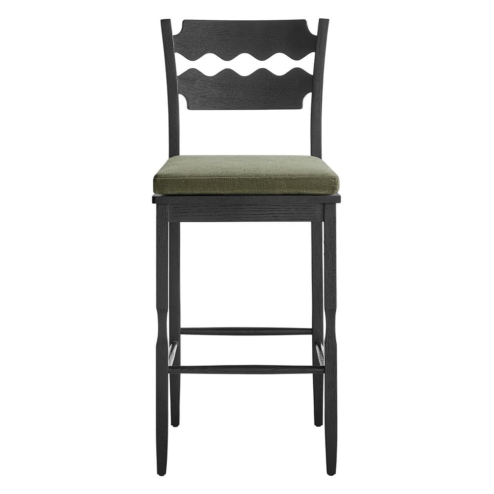 Jax Oak Wood Bar Stool With Wavy Razor Back and Cushion by Modway - Image 6