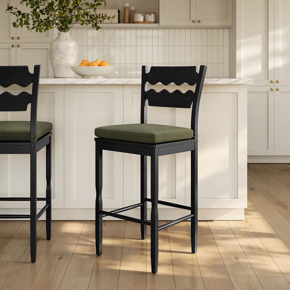 Jax Oak Wood Bar Stool With Wavy Razor Back and Cushion by Modway - Image 9