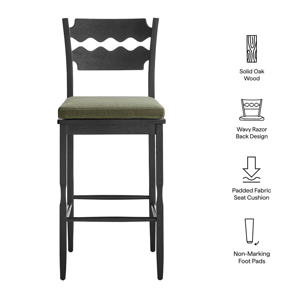 Jax Oak Wood Bar Stool With Wavy Razor Back and Cushion by Modway - Image 2