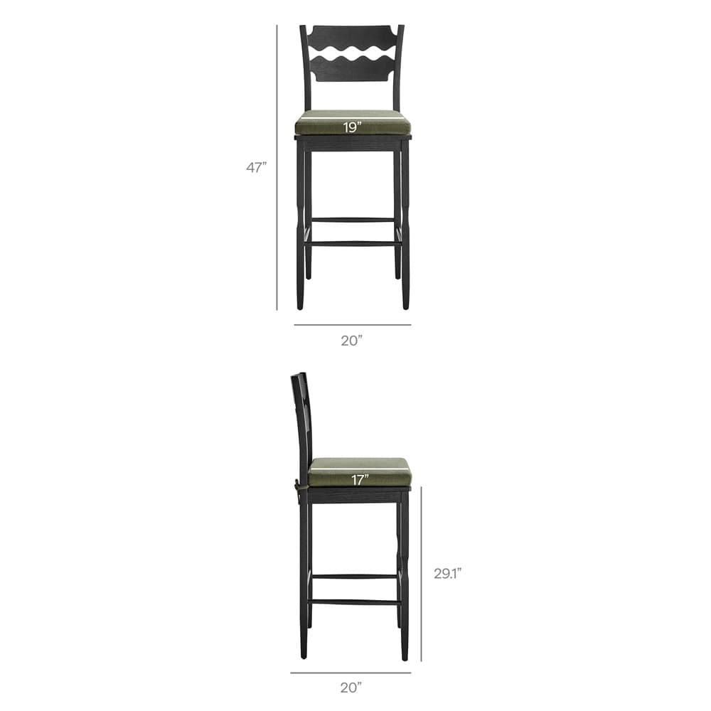 Jax Oak Wood Bar Stool With Wavy Razor Back and Cushion by Modway - Image 3