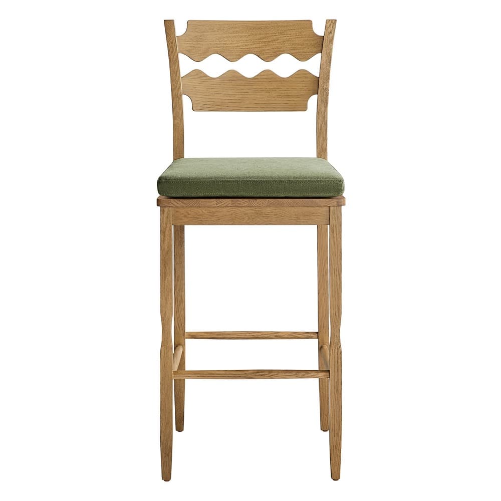 Jax Oak Wood Bar Stool With Wavy Razor Back and Cushion by Modway - Image 6