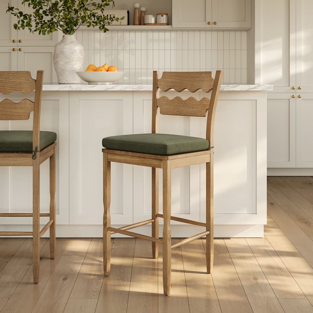 Jax Oak Wood Bar Stool With Wavy Razor Back and Cushion by Modway - Image 9