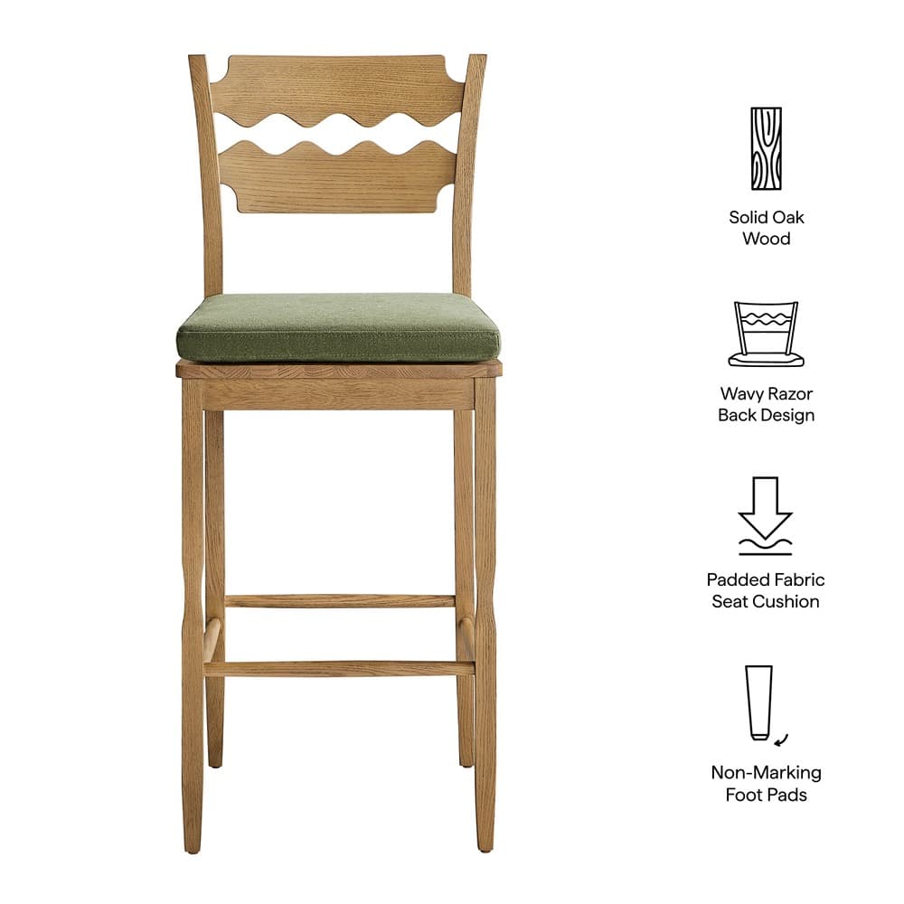 Jax Oak Wood Bar Stool With Wavy Razor Back and Cushion by Modway - Image 2