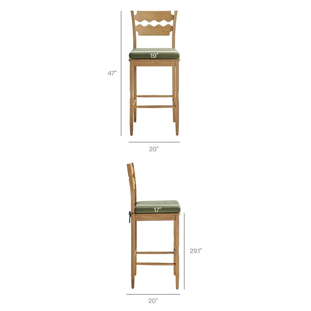 Jax Oak Wood Bar Stool With Wavy Razor Back and Cushion by Modway - Image 3