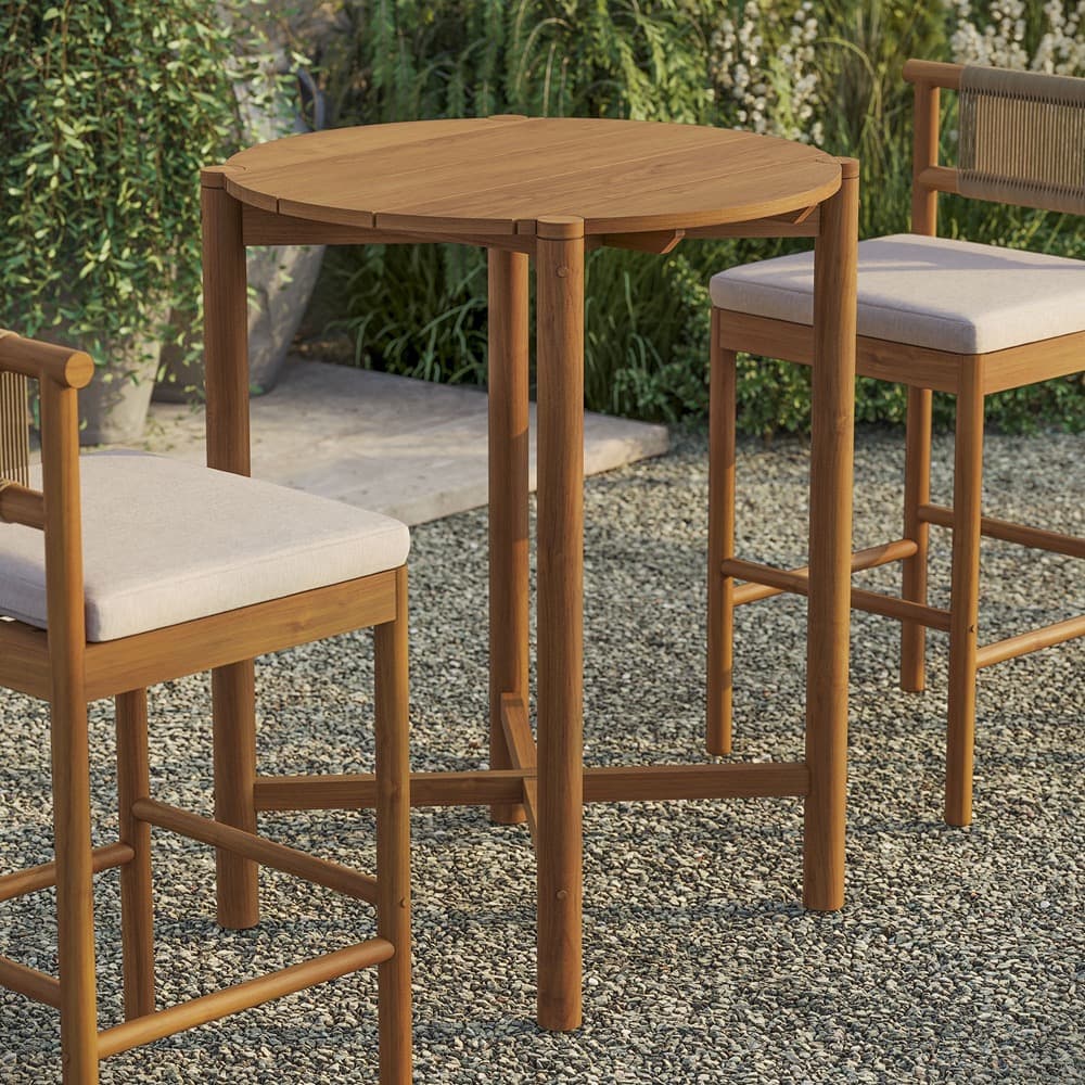 Eleni Round 35 Inch Outdoor Patio Teak Wood Round Bar Table by Modway - Image 7